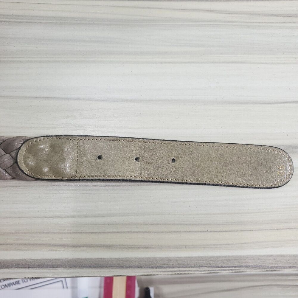 34/35/36 1" Vintage Christian Dior Italy Leather Braided Taupe Belt Women's - Picture 5 of 11